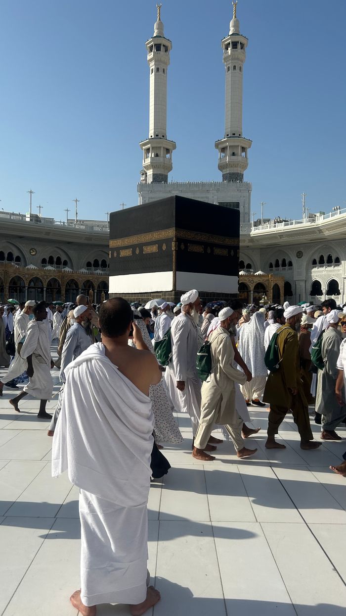 Pilgrims circling the Kaaba in Masjid al-Haram, Makkah during the Hajj pilgrimage.